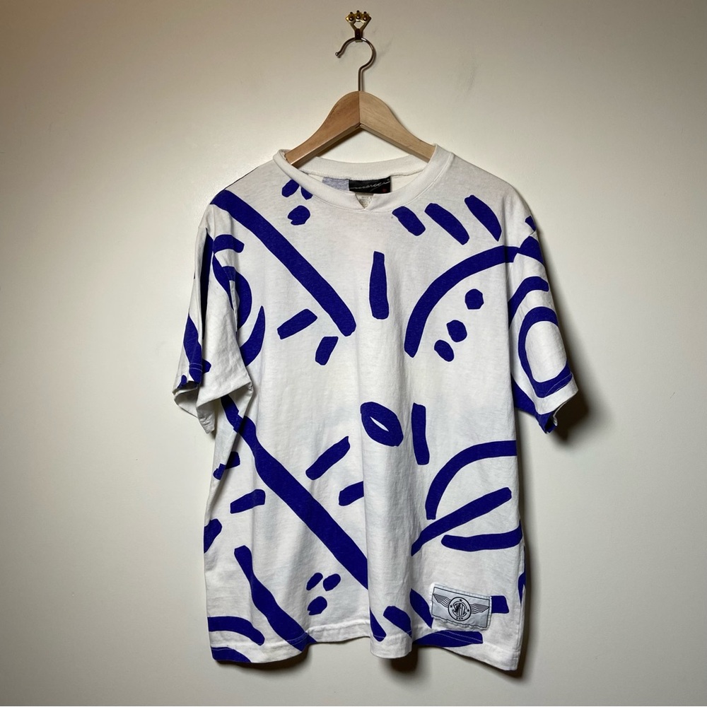 Vintage Marike Abstract Blue and White Shirt Medium